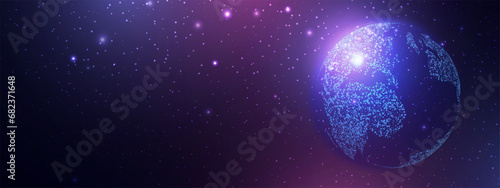 Futuristic map of the planet. World map. Globalization internet and technology, cyber security. Abstract background with glowing planet Earth. Vector illustration.