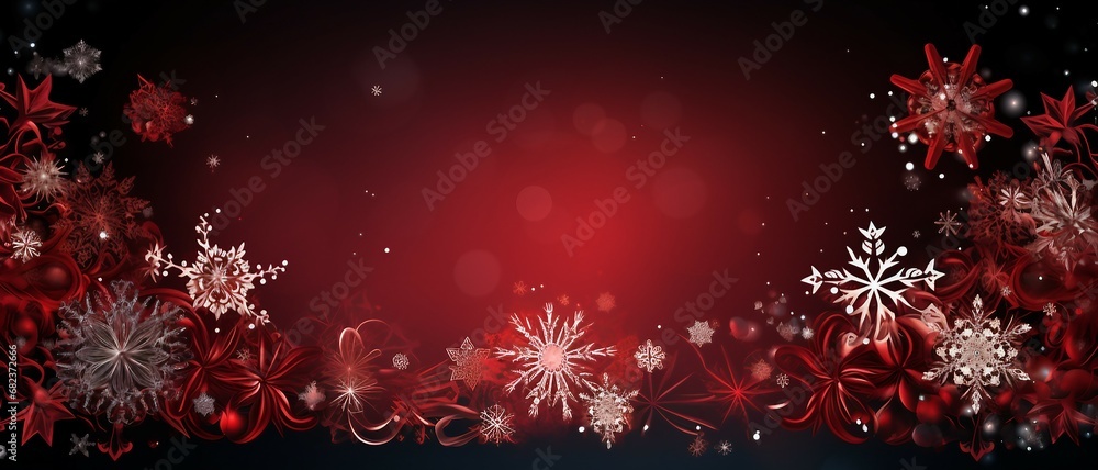 Snowflake border,Christmas background with white snowflakes frame on a maroon  background with copy space .
