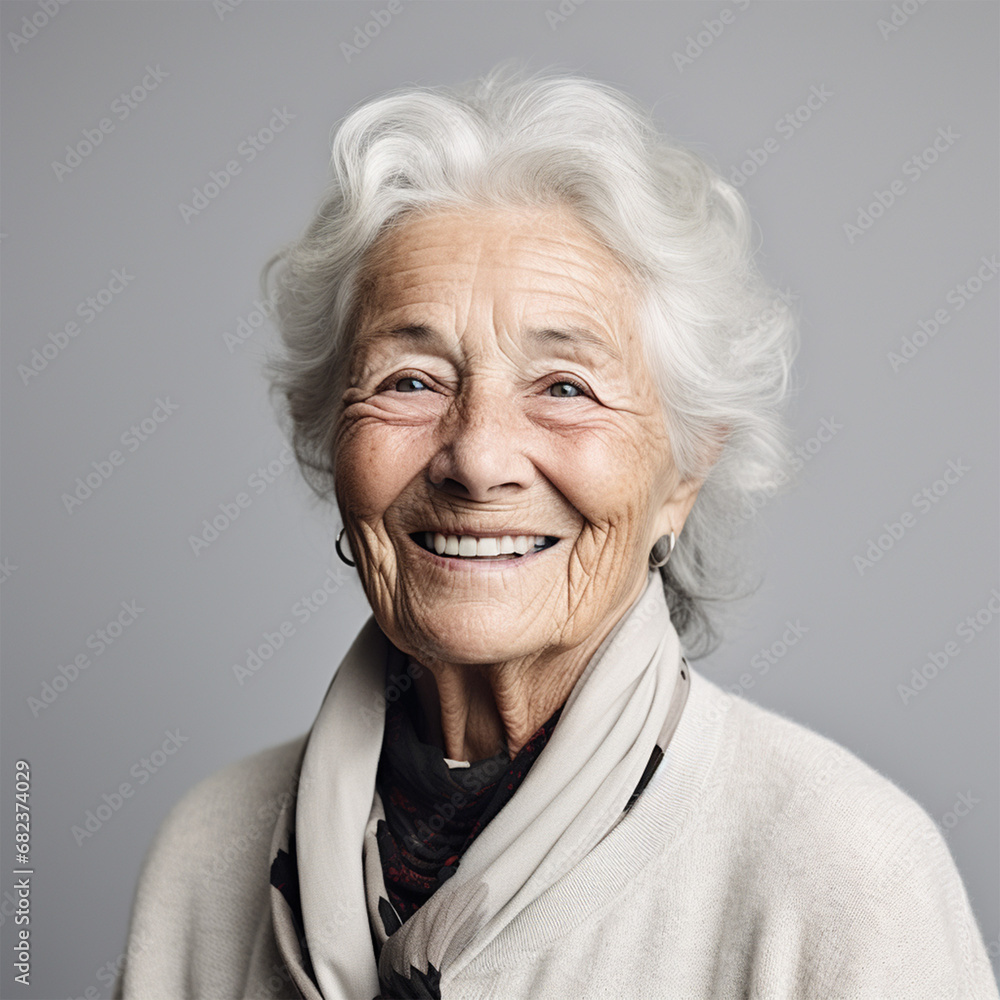 Portrait of a senior woman with a white studio background. Warm, friendly, and wise facial expression. Portrait of a senior woman with a white studio background. Warm, friendly, and wise facial expression.
