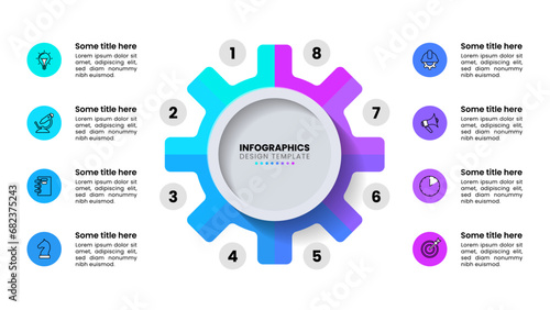 Infographic template. A split gear with 8 steps