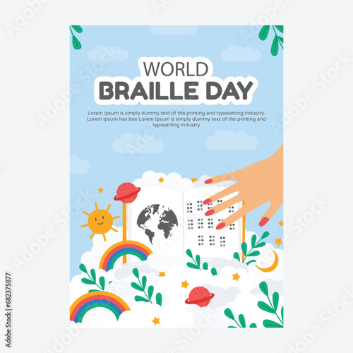 world braille day vector template and brochure design