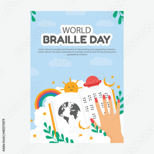 world braille day vector template and brochure design