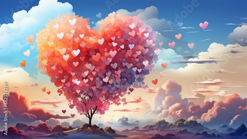 Beautiful abstract background of a colourful Valentine's Day heart in the skies.