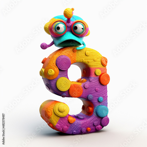 Colorful 3D rendering of number 8 for kids math education. Cute cartoon character with eyes, inviting children to learn and have fun