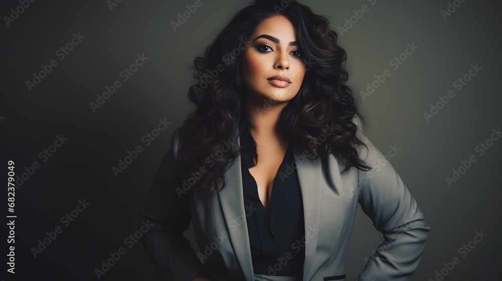 Plus size cute business woman model in a suit, in office Plus size cute business woman model in a suit, in office