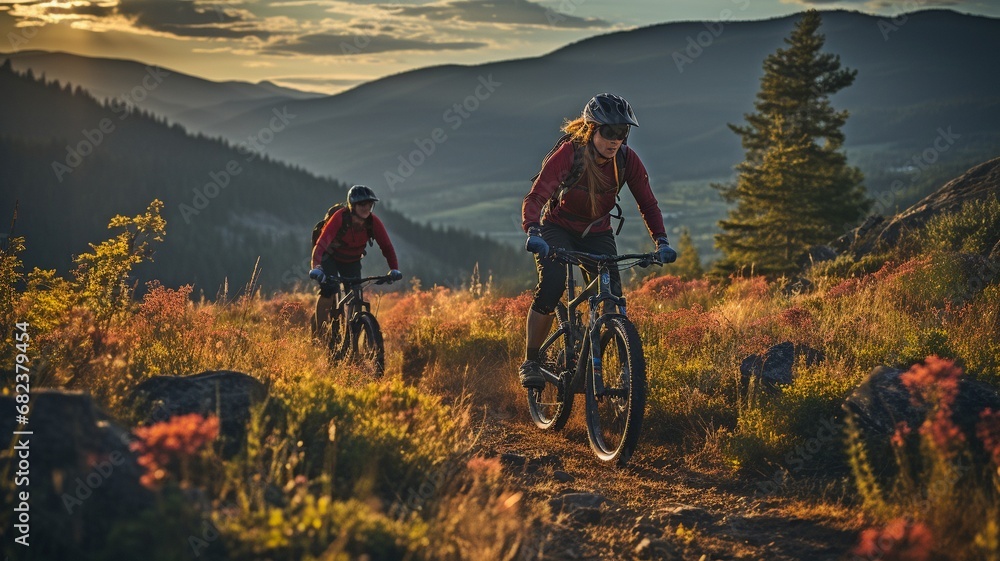 Obraz premium A downhill mountain bike rider..