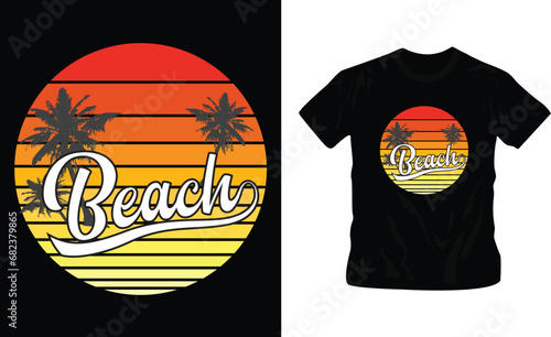 beach stylish t-shirt and apparel trendy design with palm trees silhouettes, typography, print, vector illustration. Global swatches.