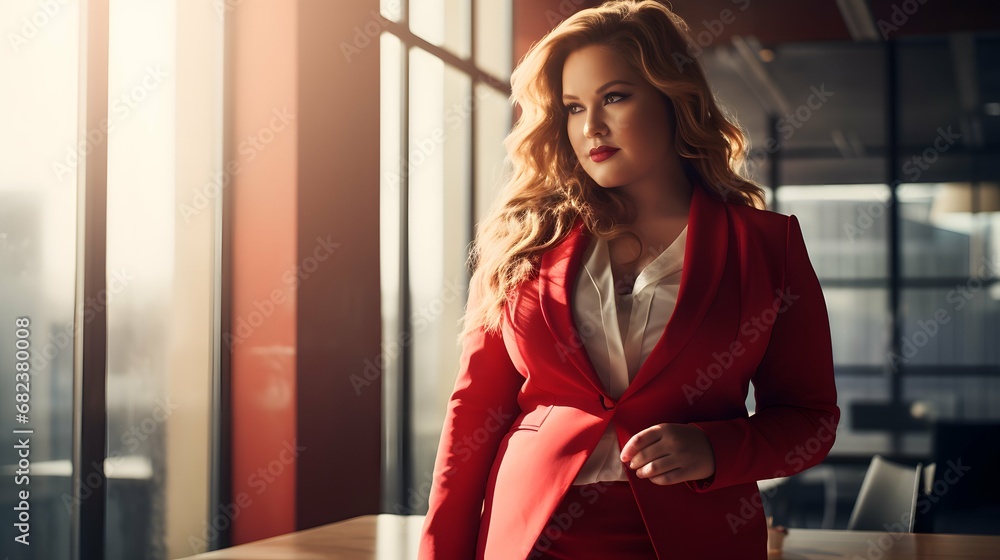 Plus size business woman model in a suit, office, Generative AI Plus size business woman model in a suit, office, Generative AI