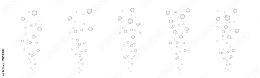 Underwater fizzing air bubbles flow on transparent background. Sparkling water