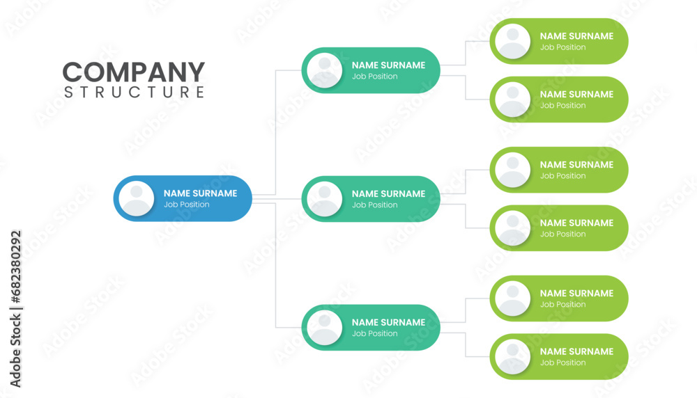Infographic design template for company organizational structure - obrazy, fototapety, plakaty 