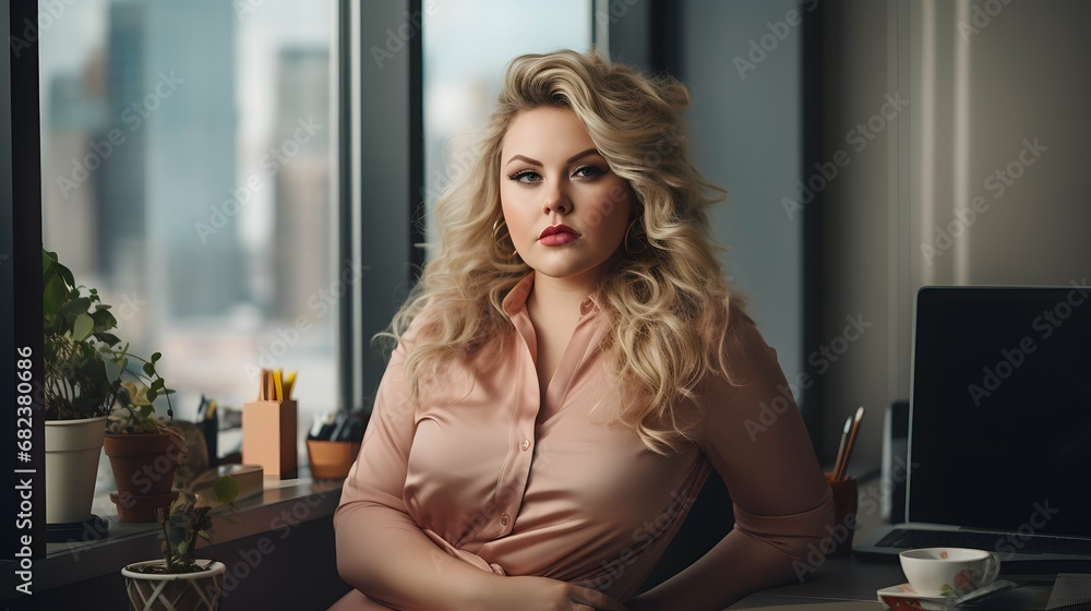 Plus size business woman model in a suit, office, Generative AI Plus size business woman model in a suit, office, Generative AI
