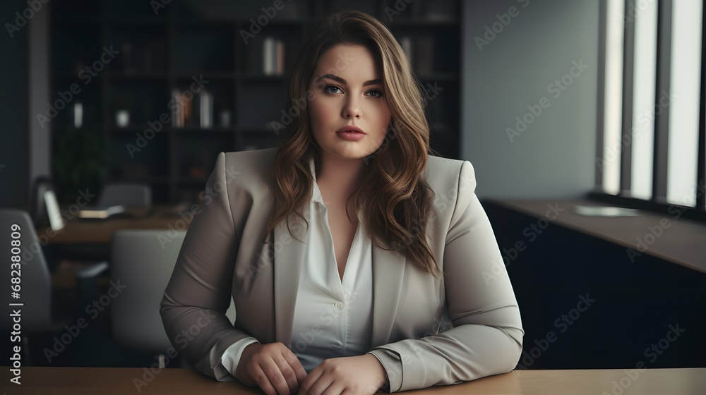 Plus size business woman model in a suit, office, Generative AI Plus size business woman model in a suit, office, Generative AI