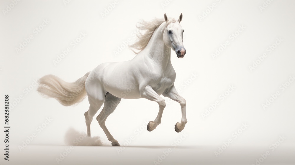 Golden Akhal-Teke Stallion Galloping Freely on White Surface in Nature