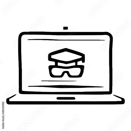 Laptop with graduation cap and glasses on screen. Vector illustration. Generative AI