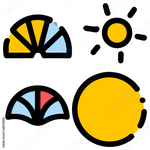 Sun icon, Summer time related vector illustration with editable stroke. Generative AI photo