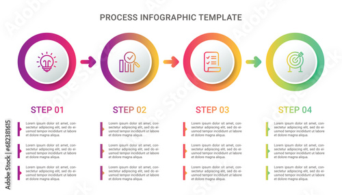 Timeline infographic for business presentation with icons, 4 steps or process.