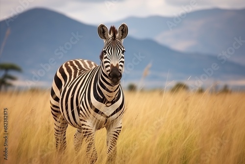 Magnificent Zebra Grazing on Vast Serengeti Savannah  Iconic Wildlife of Africa