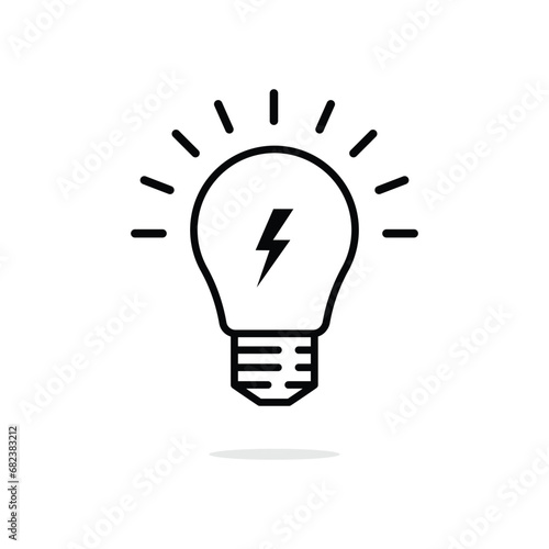 lightning in light bulb thin line icon. lineart flat stroke invention logotype graphic art design isolated on white background. concept of simple sign or label for modern info education or elearning photo