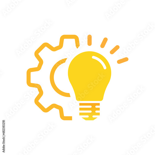 yellow light bulb with gear like tech laboratory. flat trend modern graphic design cogwheel logotype web element isolated on white. concept of power management badge or development vision sign