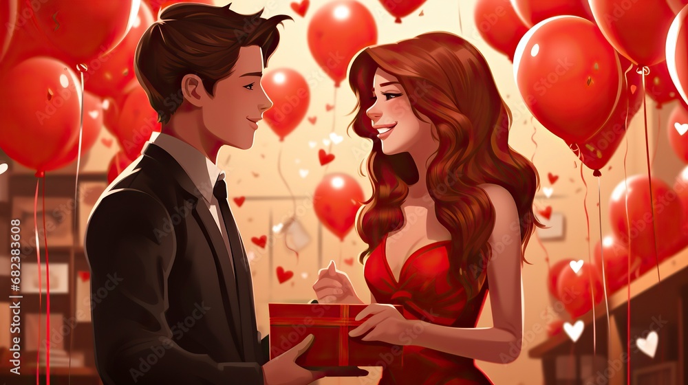   young couple proposing with gifts in heart vector illustration,Valentines Day, Propose day,  Valentines Day date. 
