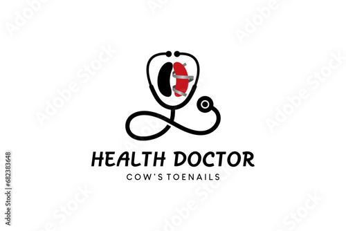 Cow veterinarian logo, vector illustration of a wound on a cow's toenail tied with a bandage
