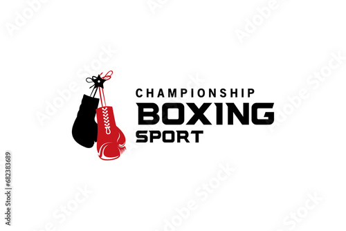 Logo design of a pair of hanging rope boxing gloves, vector boxing championship sport symbol