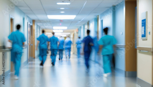 Abstract Healthcare: Blurred Hospital Hallway