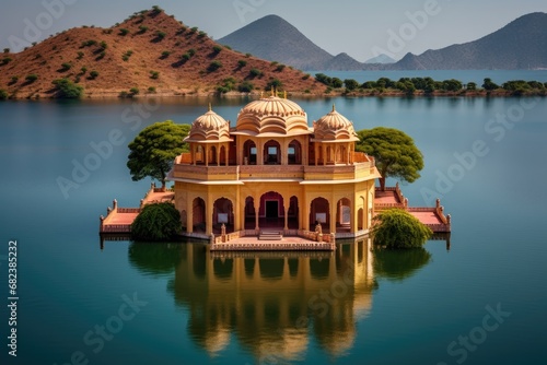 Hindu temple in Jaipur, Rajasthan, India, Water Palace Jal Mahal, Man Sager Lake, Jaipur, Rajasthan, India, Asia, AI Generated photo
