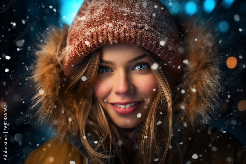 Magic christmas night with snow and fireworks made with Generative AI technology Magic christmas night with snow and fireworks made with Generative AI technology