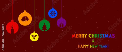 LGBTQ rainbow Christmas ball banner icon vector. Merry Christmas and Happy New Year greeting card with LGBTQ rainbow Christmas bauble on a Black background graphic design element.