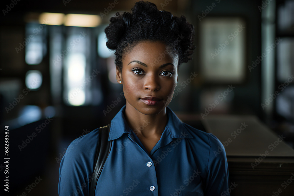 Generative AI picture of professional worker postwoman standing in a postal warehouse Generative AI picture of professional worker postwoman standing in a postal warehouse