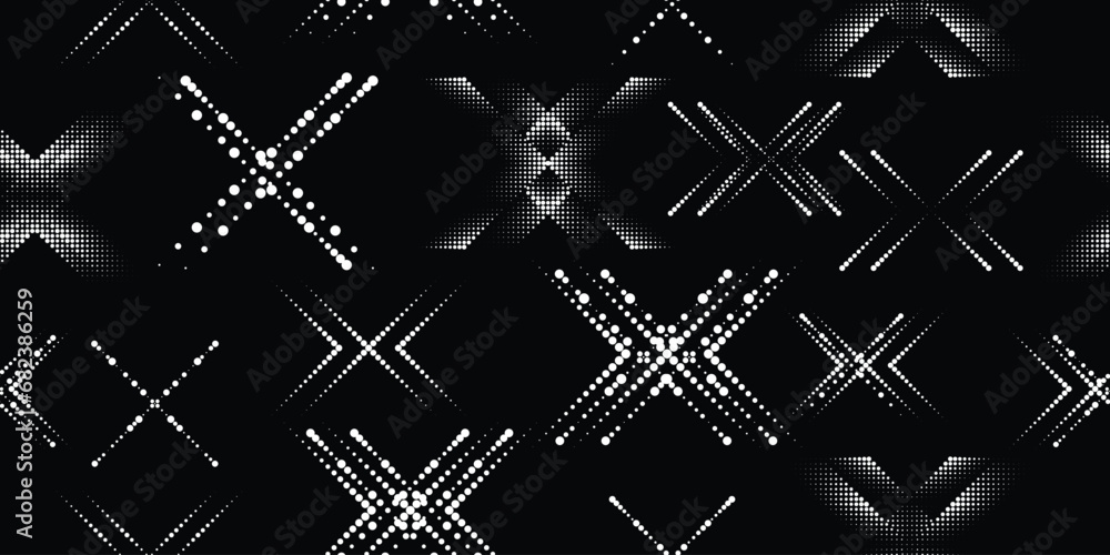 Naklejka premium Halftone dots seamless pattern texture. Grange shapes .Grunge textured . Vector shapes with half tone dots .Screen print endless pattern texture