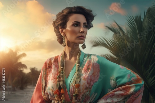 Beautiful lady intricate portrait. Natural fashion traditional summer woman. Generate Ai