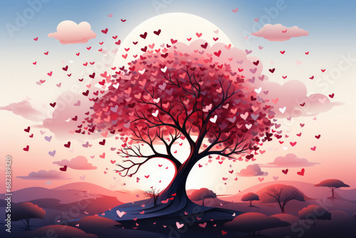 Valentine s day background with  a tree made out of hearts