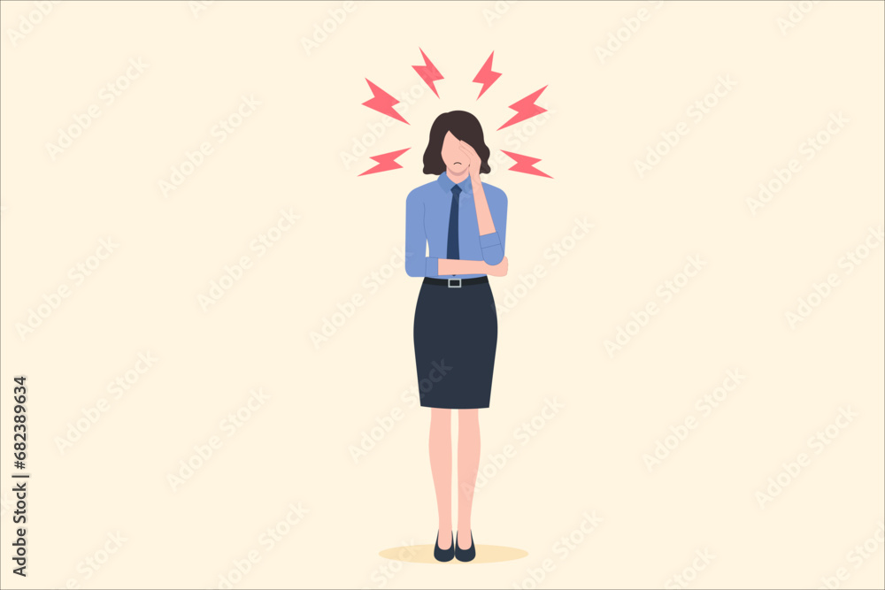 tired business woman has a headache, holding hand front his head,The concept of business problem,headache,Migraine,stress work, unhappy businesswoman overload duty,work pressure,vector illustration. tired business woman has a headache, holding hand front his head,The concept of business problem,headache,Migraine,stress work, unhappy businesswoman overload duty,work pressure,vector illustration.