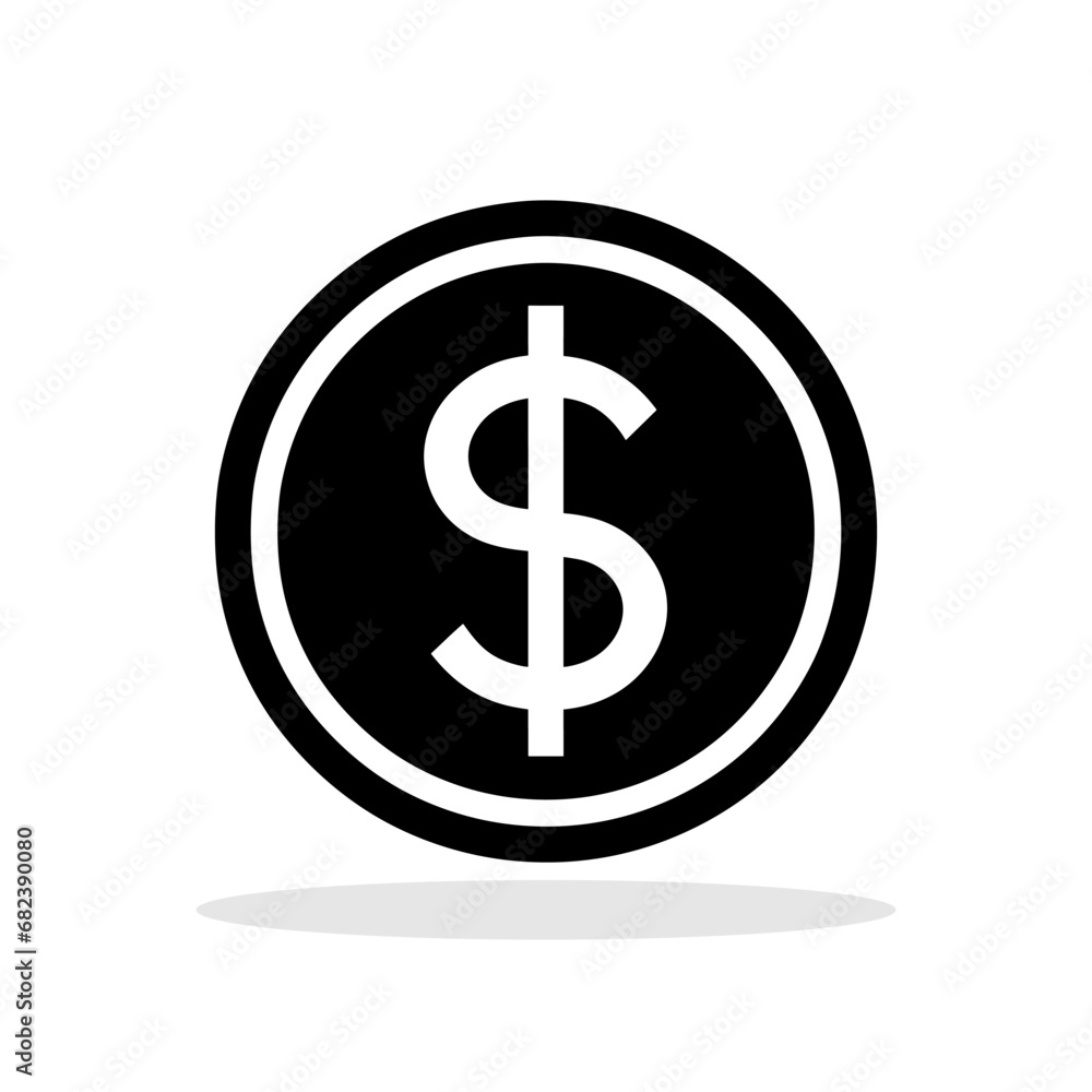 Dollar coin icon. Black money symbol in flat style. American dollar currency symbol. Dollar coin icon. Black money symbol in flat style. American dollar currency symbol.
