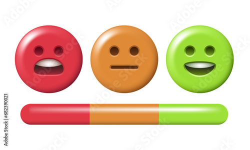 Rating scale or pain scale. From red to green smiley. Vector clipart isolated on white background.