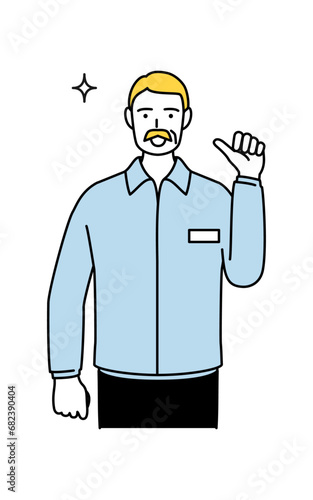 Senior white man pointing to himself with thumb