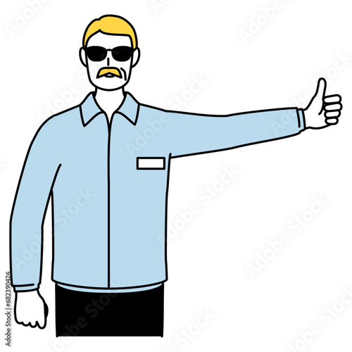 Senior white man hitchhiking with thumbs up