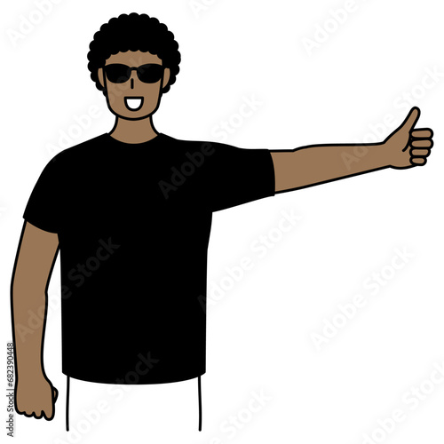 Young Black Man hitchhiking with thumbs up