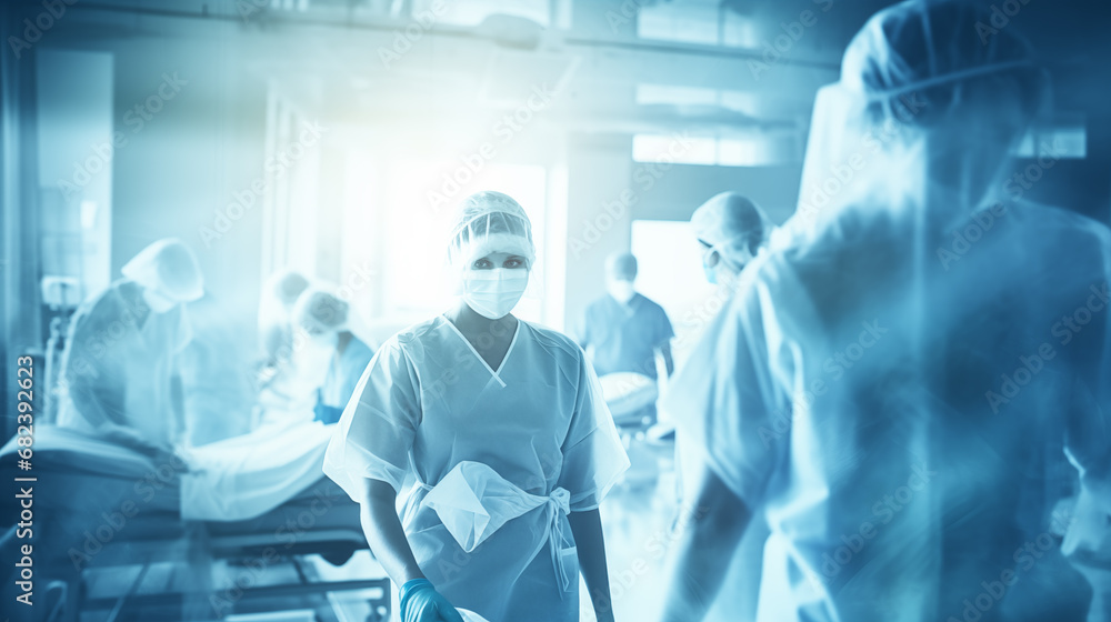 Focused Nurse in Busy Hospital Operating Room Focused Nurse in Busy Hospital Operating Room