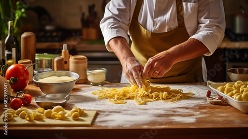 Chef Making Fresh Homemade Pasta in Kitchen