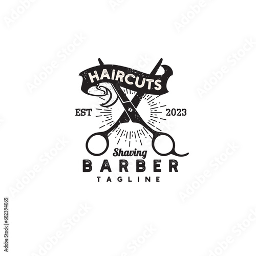 vintage barbershop haircuts logo design vector template illustration