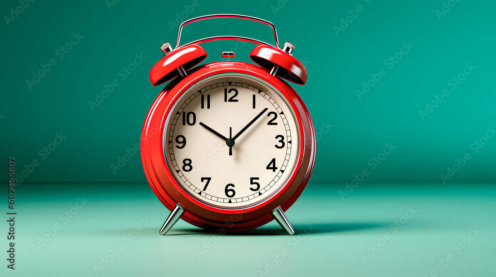 A classic alarm clock on light green background A classic alarm clock on light green background