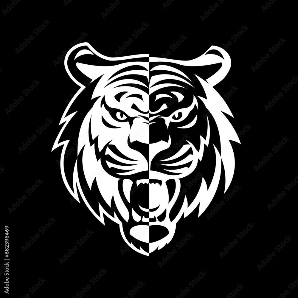 Illustration of a roaring tiger against a black background