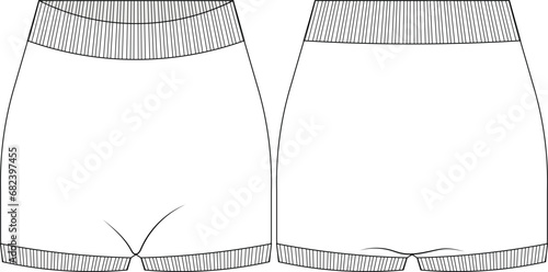 ribbed waisband mini short technical drawing flat sketch cad mockup template fashion woman