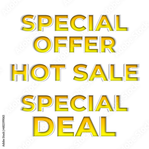 Marketing promotion label text design with yellow and white color