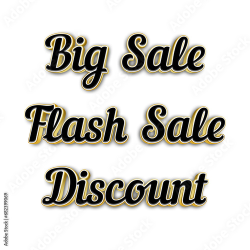 Promotional label text design with black and gold color