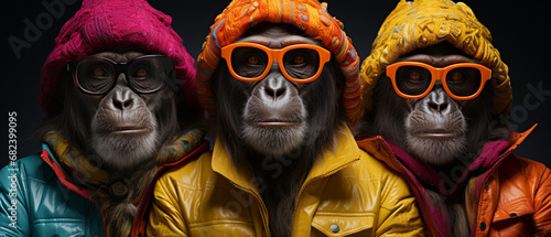 Modeaffin: Schicke Schimpansen in bunten Gewändern und Accessoires photo