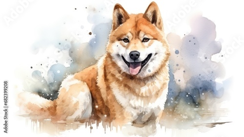 Akita on a white background in watercolor style © Terablete